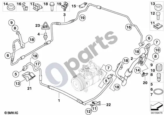 BMW 3 E92 E93 aušinimo skysčio vamzdynai (E93 320D) – schema