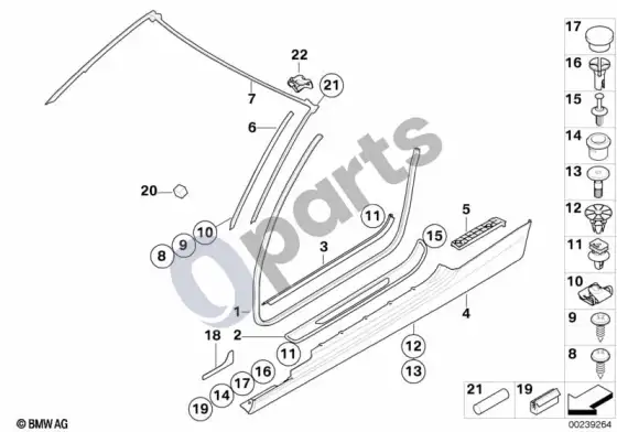 BMW 3 E92 E93 įlipimo angos apdaila (E93 320D) – schema