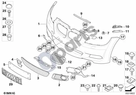 BMW 3 E92 E93 m apdailos plokštė, priekinė (E93 320D) – schema