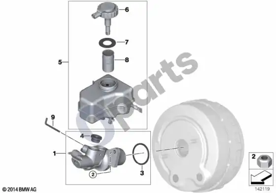 BMW 3 E92 E93 pagrindinis stabdžių cilindras (E93 320D) – schema