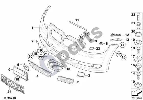 BMW 3 E92 E93 priekinė apdailos plokštė (E93 320D) – schema