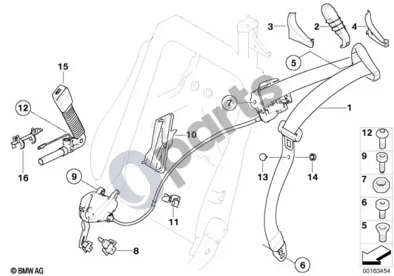 BMW 3 E92 E93 priekinis saugos diržas (E93 320D) – schema