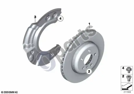BMW 3 E92 E93 priekinis stabdys / stabdžių diskas (E93 320D) – schema