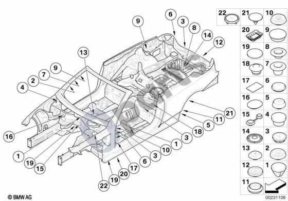 BMW 3 E92 E93 sandarinimo dangtelis / kamštis (E93 320D) – schema