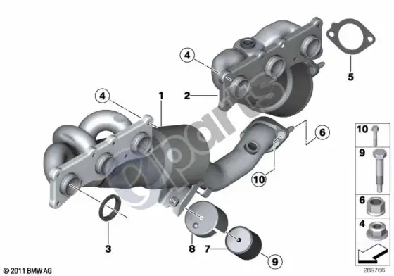BMW 3 E92 E93 išmetimo kolektorius su katalizatoriumi (E93 325IN53, E93 330IN53) – schema