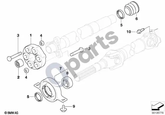 BMW 3 E92 E93 kardaninis velenas, kryžmė/centrinė atrama (E93 328I) – schema