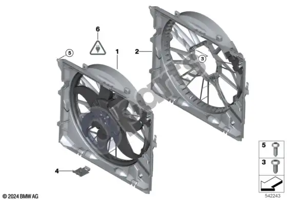 BMW 3 E92 E93 ventiliatoriaus gaubtas, tvirtinimo detalės (E93 328I) – schema