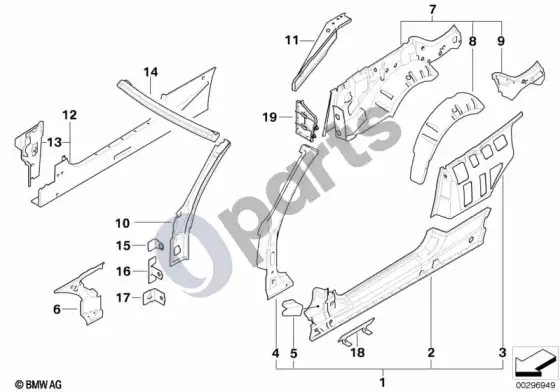 BMW 3 E92 E93 šoninis rėmas (E93 LCI 318I, E93 320D) – schema