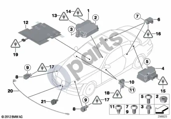 BMW 3 E92 E93 oro pagalvių elektros dalys (E93 LCI 318I) – schema
