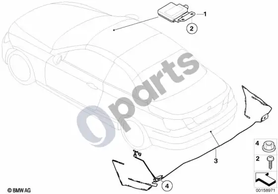 BMW 3 E92 E93 atskiros dalys, GPS/TV antenos – schema