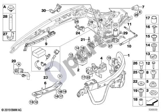 BMW 3 E92 E93 hardtop, retractable, mounting parts – schema