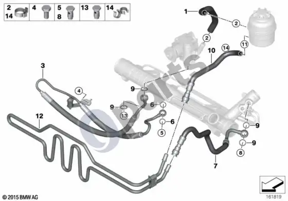 BMW 3 E92 E93 hidraulinės vairo sistemos alyvos vamzdžiai – schema