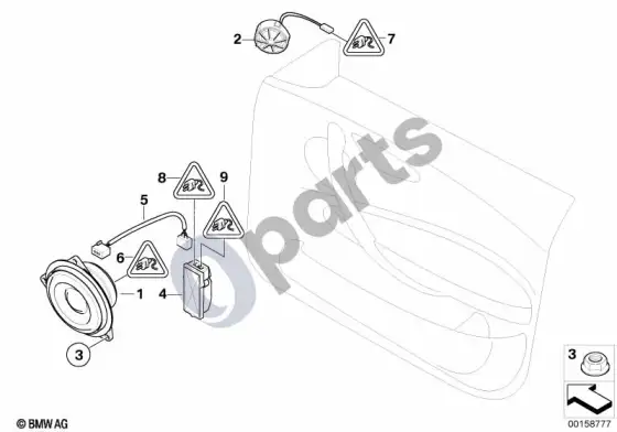 BMW 3 E92 E93 individual audio system, door front; 2007.06 - ... – schema