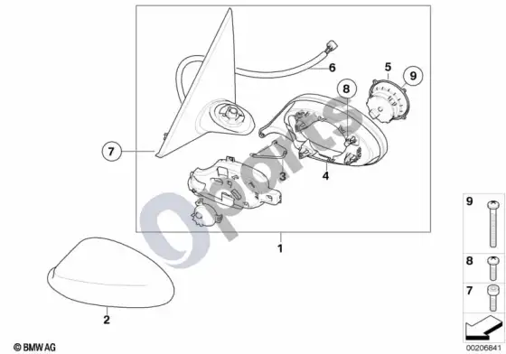 BMW 3 E92 E93 išorinis veidrodėlis; 2009.09 - ... – schema