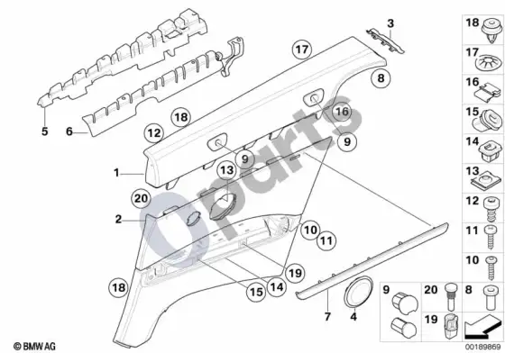 BMW 3 E92 E93 šoninė apdailos plokštė, galinė / kabrioletas – schema