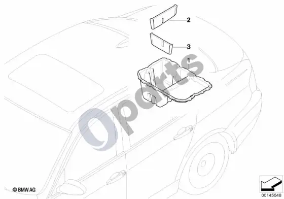 BMW 3 E92 E93 papildomas montavimas: smulkmenų dėklas po bagažinės grindimis – schema