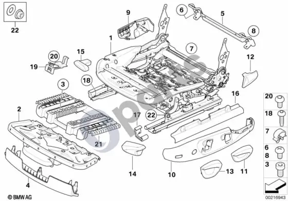 BMW 3 E92 E93 priekinės sėdynės bėgelis, mechaninis / atskiros dalys – schema