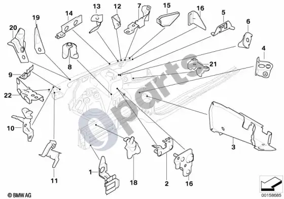 BMW 3 E92 E93 priekinis kėbulo laikiklis, dešinys – schema
