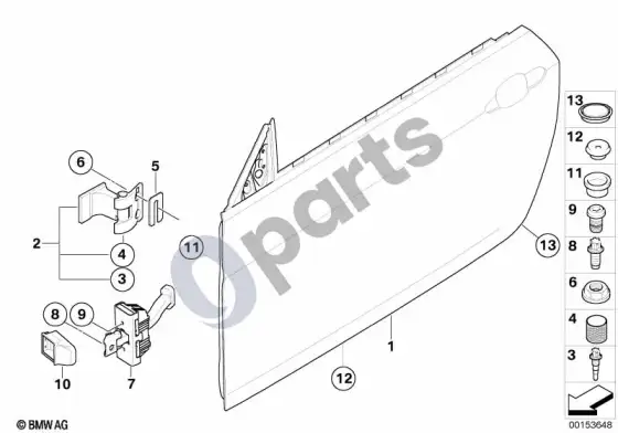BMW 3 E92 E93 priekinių durų vyris / durų ribotuvas – schema