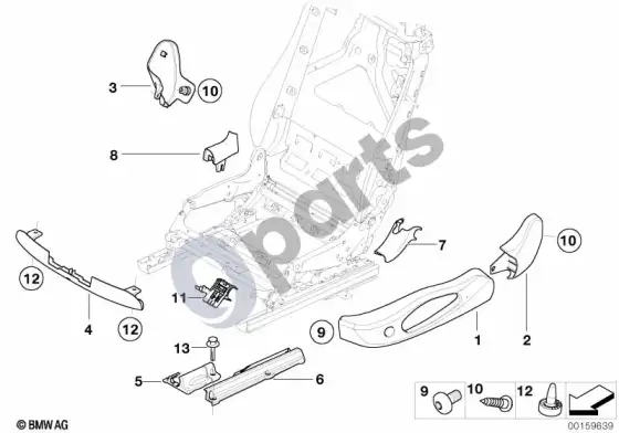 BMW 3 E92 E93 priekinių sėdynių apmušalai – schema