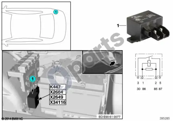 BMW 3 E92 E93 relė, antro akumuliatoriaus izoliavimo K447 – schema