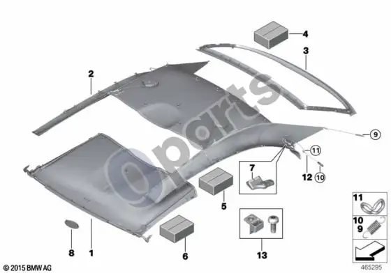 BMW 3 E92 E93 retractable hardtop, headlining – schema