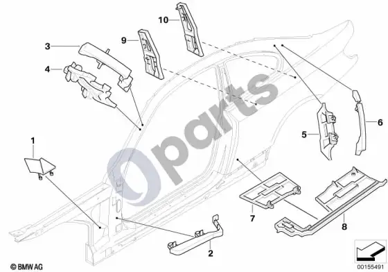 BMW 3 E92 E93 šoninio rėmo ertmių izoliacija – schema