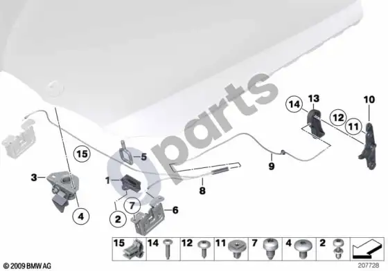 BMW 3 E92 E93 variklio dangčio uždarymo sistema – schema