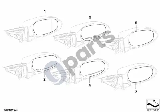 BMW 3 E92 E93 veidrodėlio stiklas; 2009.09 - ... – schema