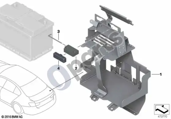 BMW 3 F30 F35 F31 akumuliatoriaus dėklas – schema