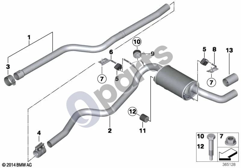 BMW 3 F30 F35 F31 (2012–2018) Išmetimo sistema, galinė (318D) schema – pozicija 02: Galinis duslintuvas