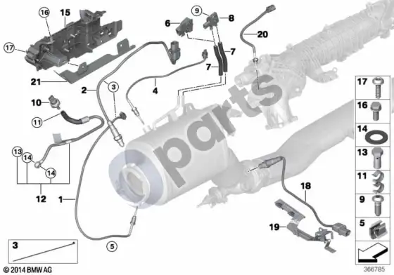 BMW 3 F30 F35 F31 suodžių filtras, jutiklių sistema (F30 335DX, F31 335DX) – schema