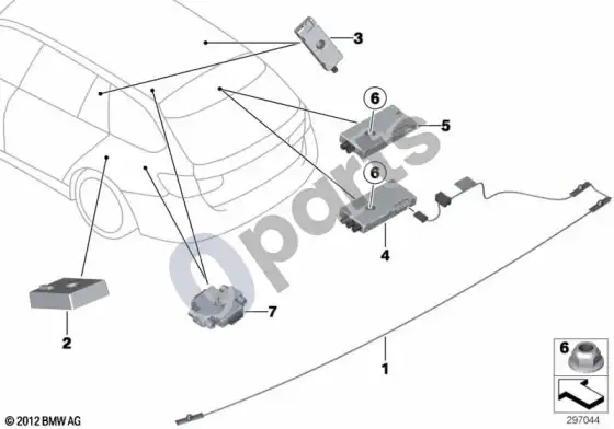 BMW 3 F30 F35 F31 antenos stiprintuvo komponentai – schema