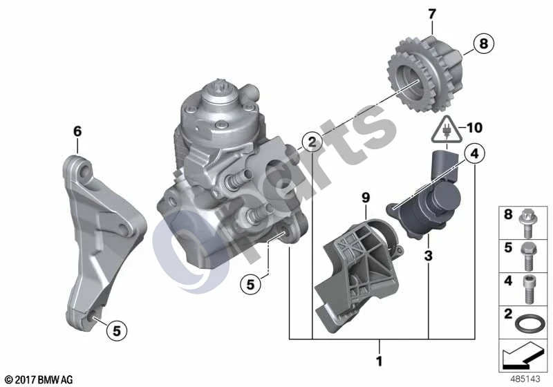 BMW 3 F30 F35 F31 (2012–2018) Aukšto slėgio siurblys (B47) schema – pozicija 06: Atrama