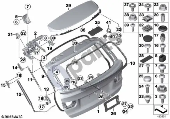 BMW 3 F30 F35 F31 bagažinės dangtis – schema