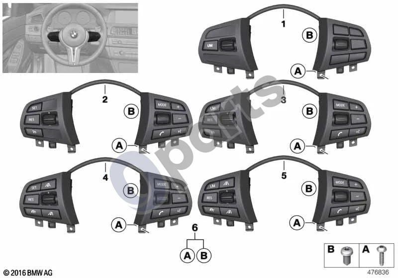 BMW 3 F30 F35 F31 (2012–2018) Daugiafunkcis vairo jungiklis, bazinis schema – pozicija 06: Montavimo dalių komplektas (MFL)