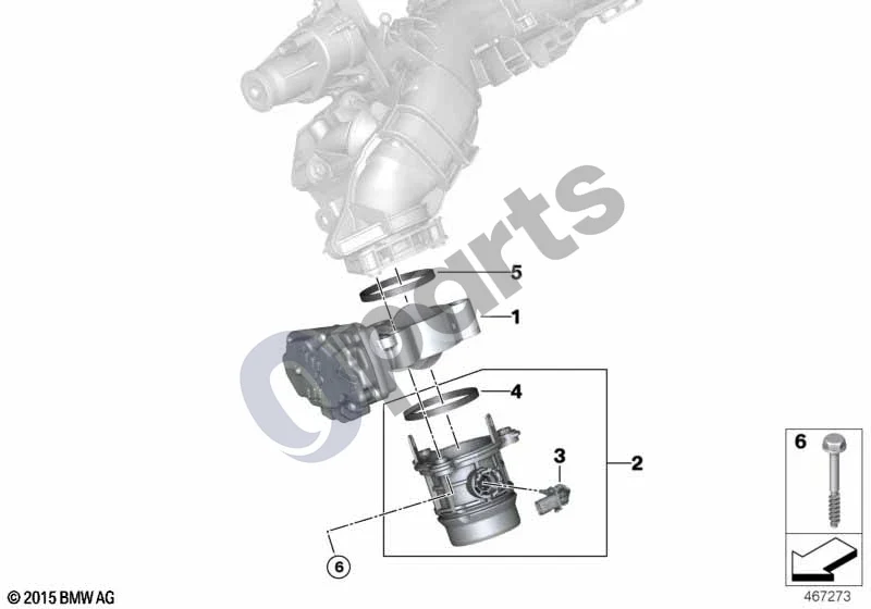 BMW 3 F30 F35 F31 (2012–2018) Droselio korpuso mazgas (B47) schema – pozicija 05: Profilinis tarpiklis