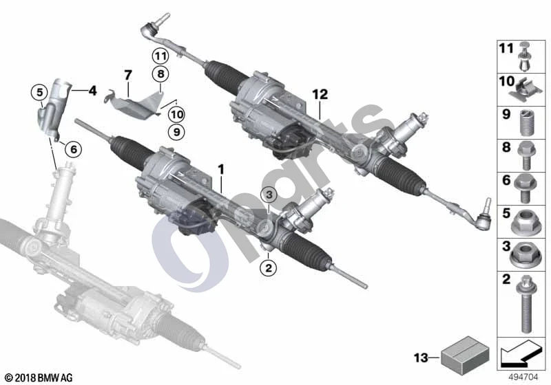 BMW 3 F30 F35 F31 (2012–2018) Elektrinė vairo sistema schema – pozicija 13: EPS stūmiklio remonto komplektas