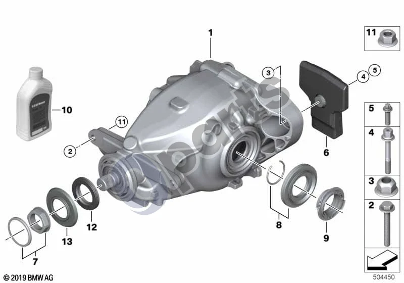 BMW 3 F30 F35 F31 (2012–2018) Galinės ašies pavara (F30) schema – pozicija 01: Galinės ašies pavara (188LW I=3,23)
