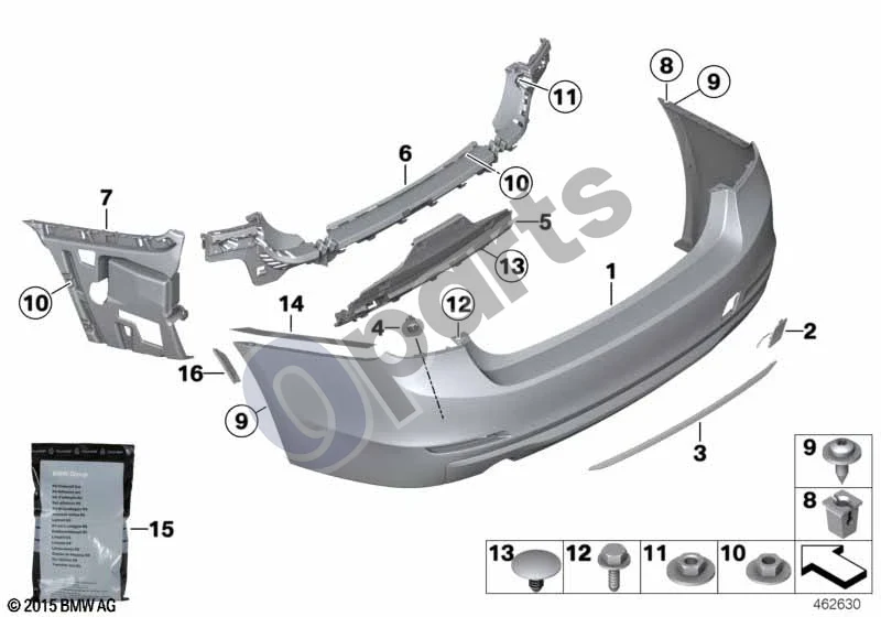 BMW 3 F30 F35 F31 (2012–2018) Galinė apdailos plokštė schema – pozicija 03: Apdailos juostelė, juoda (SPORT LINE)