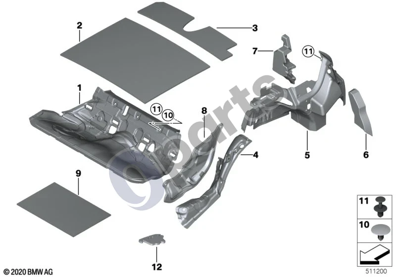 BMW 3 F30 F35 F31 (2012–2018) Garso izoliacija, galas schema – pozicija 09: Garso izoliacija (1160X700MM)