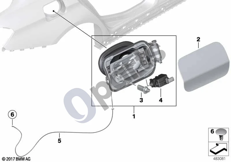 BMW 3 F30 F35 F31 (2012–2018) Įpylimo lemputė schema – pozicija 01: Indo dangtis