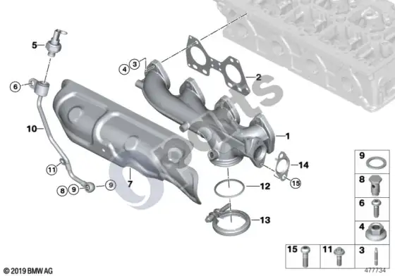 BMW 3 F30 F35 F31 išmetimo kolektorius (B47) – schema