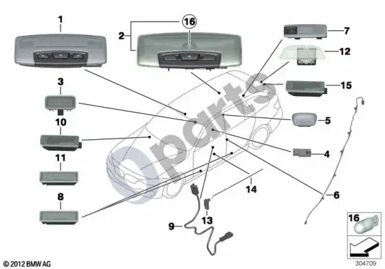 BMW 3 F30 F35 F31 įvairios lemputės – schema
