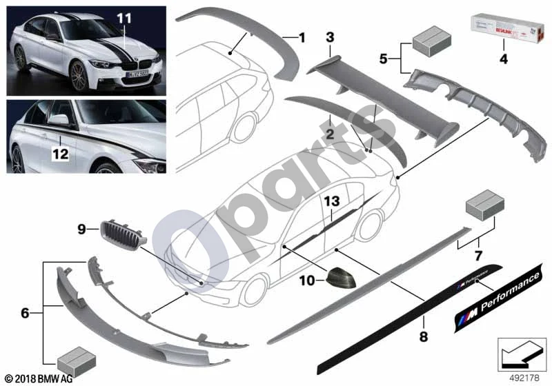 BMW 3 F30 F35 F31 (2012–2018) M Performance priedai schema – pozicija 05: Galinis difuzorius, matinis juodas (M PERFORMANCE)
