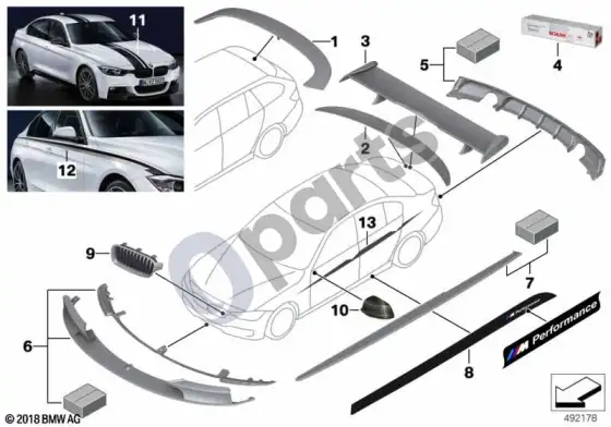 BMW 3 F30 F35 F31 m performance priedai – schema