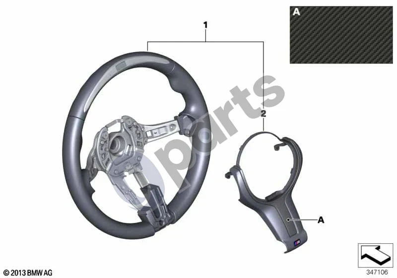 BMW 3 F30 F35 F31 (2012–2018) M Performance vairas II su ekranu schema – pozicija 01: Vairas (M PERFORMANCE)