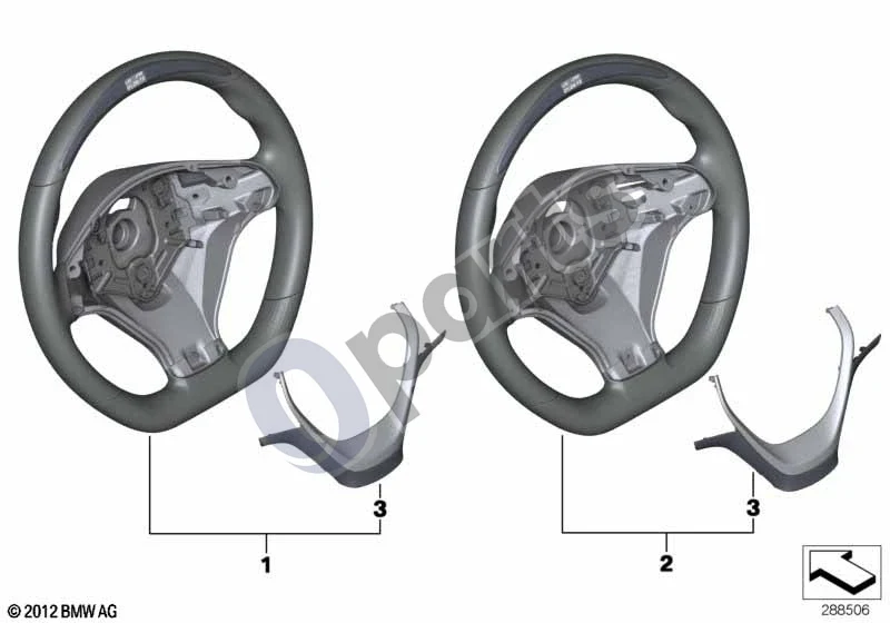 BMW 3 F30 F35 F31 (2012–2018) M Performance vairas su ekranu schema – pozicija 01: Vairas (M PERFORMANCE)
