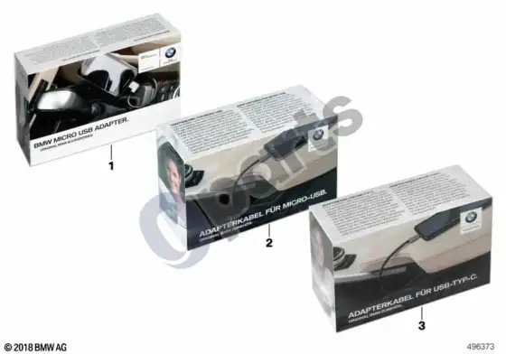 BMW 3 F30 F35 F31 micro-usb arba USB c tipo adapterio kabelis – schema