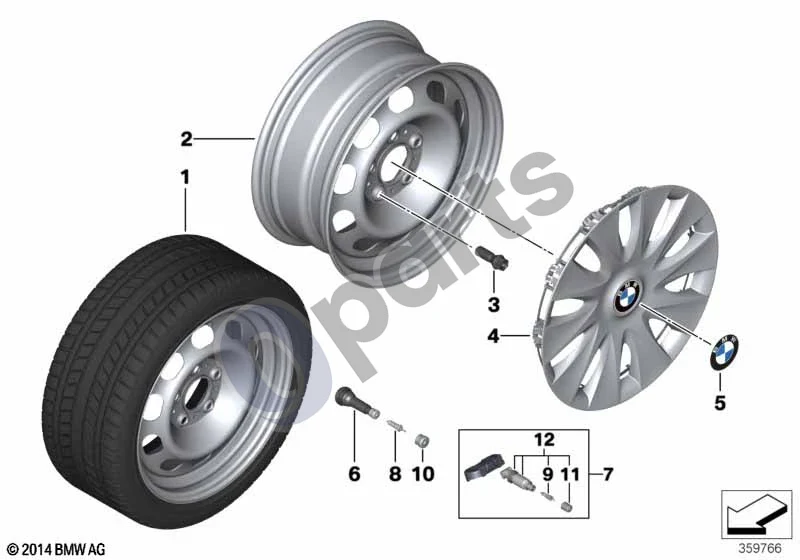 BMW 3 F30 F35 F31 (2012–2018) Plieninis ratlankis, stilius 12 - 16'' schema – pozicija 02: Plieninis ratlankis, juodas (7JX16 ET:31)